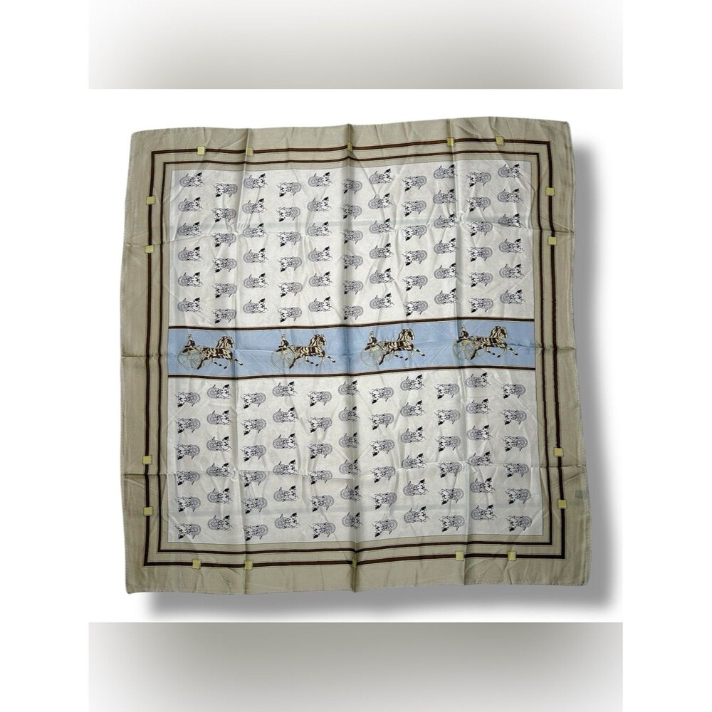 Classic Equestrian Print 27” x 27” Scarf in Cream and Light Blue